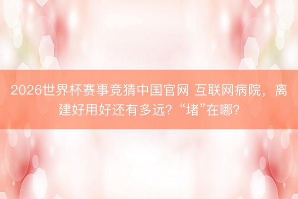 2026世界杯赛事竞猜中国官网 互联网病院，离建好用好还有多远？“堵”在哪？