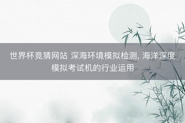 世界杯竞猜网站 深海环境模拟检测， 海洋深度模拟考试机的行业运用