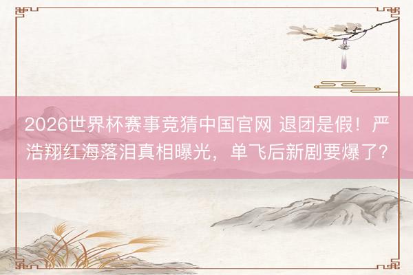2026世界杯赛事竞猜中国官网 退团是假！严浩翔红海落泪真相曝光，单飞后新剧要爆了？