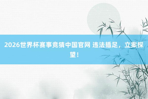 2026世界杯赛事竞猜中国官网 违法插足,立案探望!